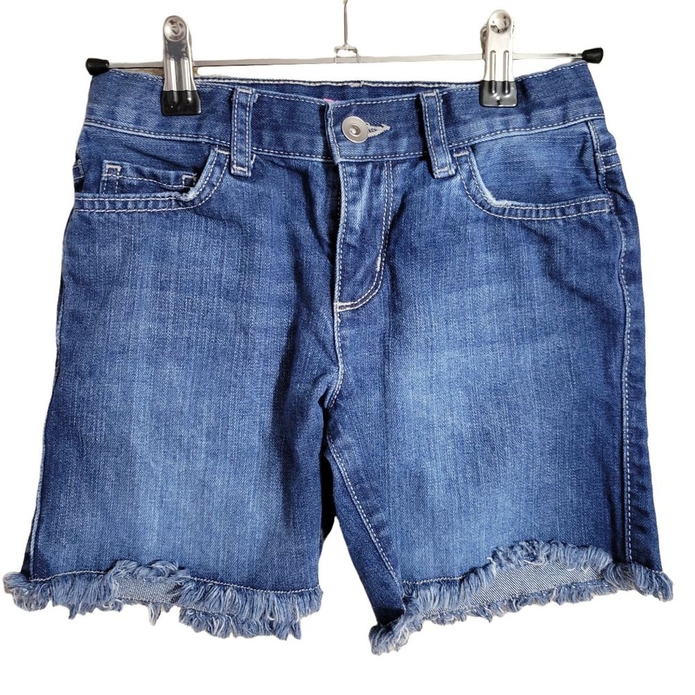 Place Girls Size 10 Dark Wash Fringe Hem Slim Midi Shorts 1093